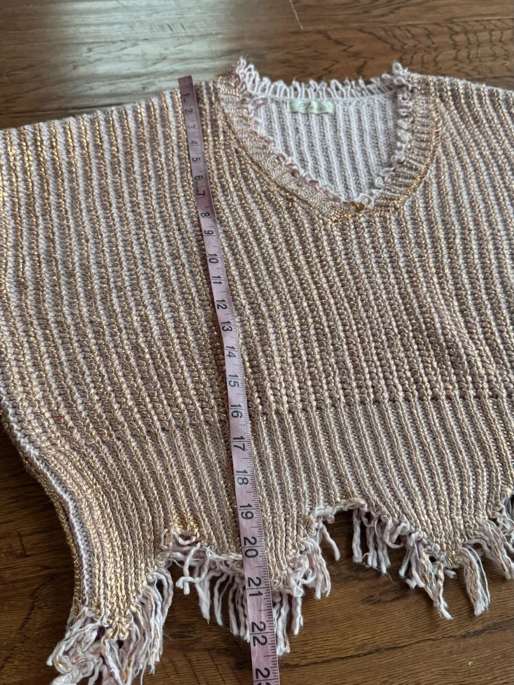 Elan Rose Pink Metallic Distressed Sweater